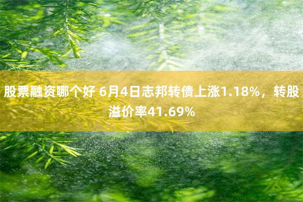 股票融资哪个好 6月4日志邦转债上涨1.18%，转股溢价率41.69%